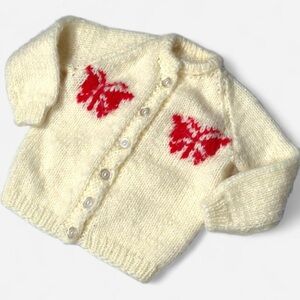 Vintage Toddler Cardigan, Hand Knitted, Crtochet, Butterflies 70s